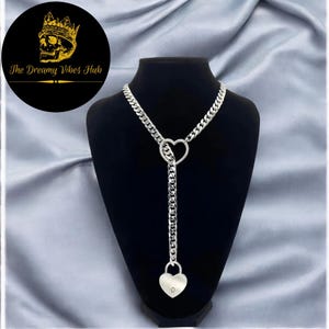 Heart Slip Chain Lock Necklace, Golden, Silver & Black Choker Collar, Gothic Love Dark Romantic Gift Jewellery, O Ring Emo, Christmas Gift