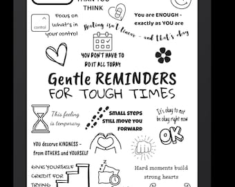 Gentle Reminders For Tough Times Wall Art | Positive Affirmations Print | Self Care Quote Poster | Motivational Print | Mental Health