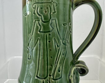 Taza de golf vintage firmada por el artista: Jarra de cerámica rústica verde (591 ml)