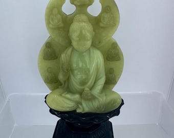 Estatua de Buda verde de resina, figura de meditación, decoración espiritual y decorativa.