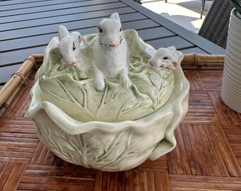 Cuenco de conejito Holland Mold verde estilo repollo decoración rústica