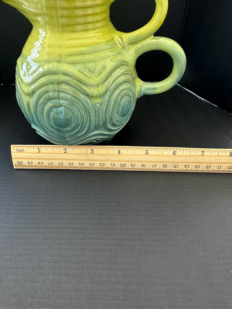 Anthropologie Green Drip Glaze Pitcher Vase Sculptural Ceramic Boho Decor image 11