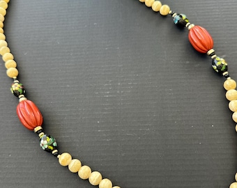 Sandra David Collar de piedra amarilla miel Cloisonné Acento naranja quemado Declaración vintage