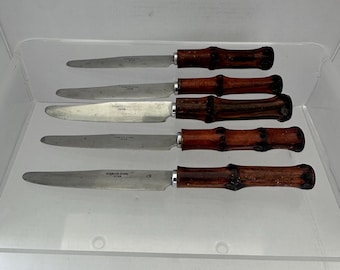 Juego de cuchillos para untar mantequilla con mango de bambú vintage, estilo bohemio, para aperitivos, fabricados en Japón y acero inoxidable.