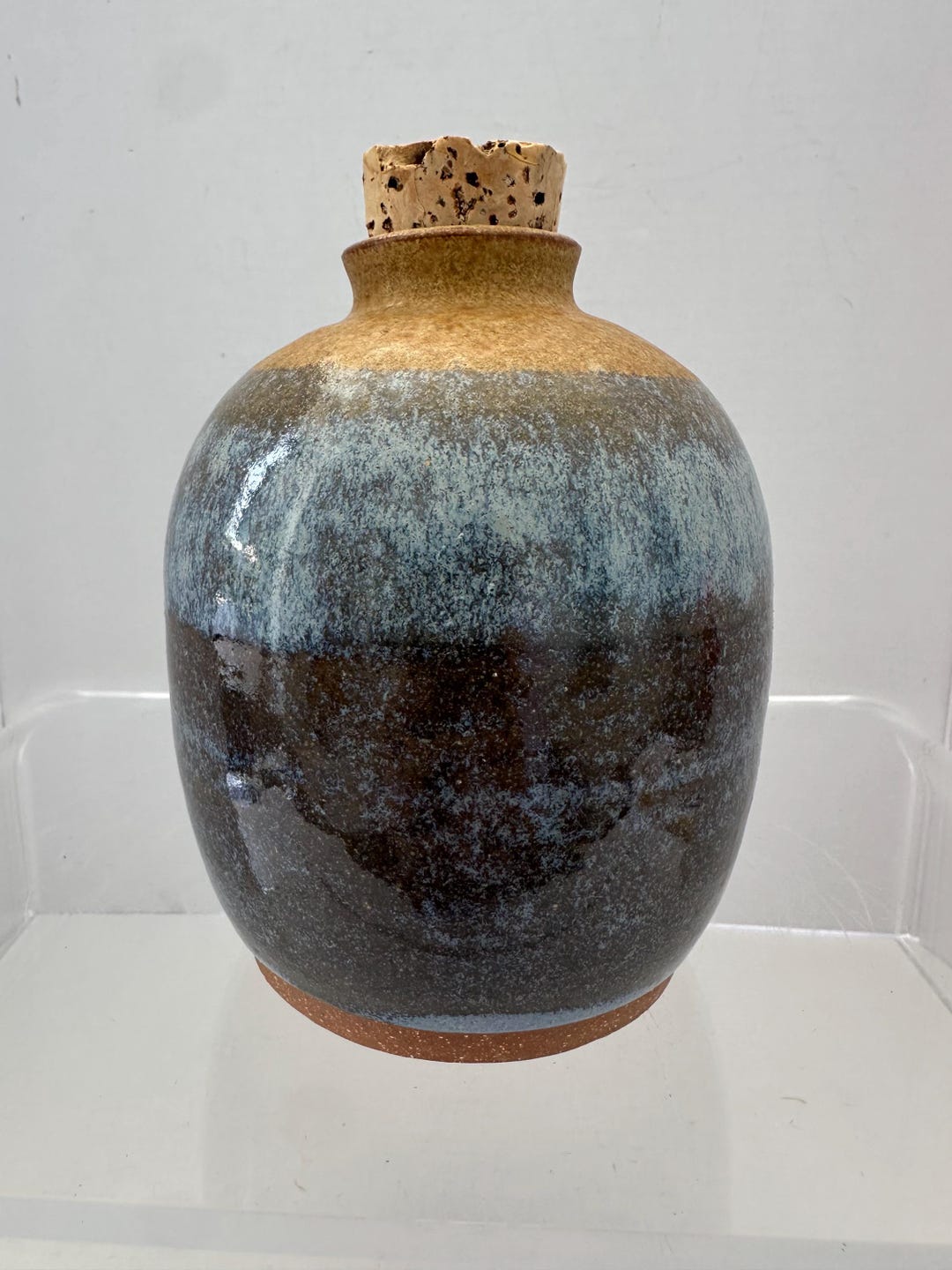 Vintage Signed Studio Pottery Bud Vase Ceramic Vessel Cork Lid Earth ...