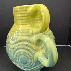 Anthropologie Green Drip Glaze Pitcher Vase Sculptural Ceramic Boho Decor image 2