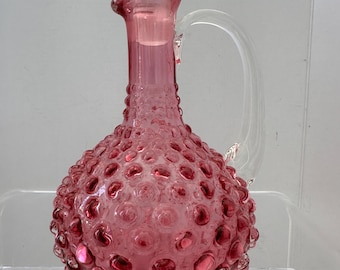 Vinoteca de cristal con relieve de arándanos vintage, tapón de botella, asa transparente, decantador de cristal artístico