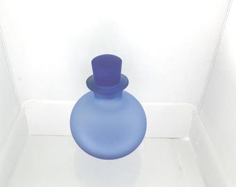 Decantador de frasco de perfume de vidrio esmerilado azul cobalto, estilo vintage, vidrio artístico de 5 pulgadas.