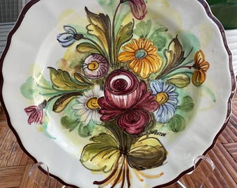 Plato de cerámica italiano vintage pintado a mano: Decoración de pared floral Silvestre Teramo