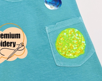 Custom Embroidery Lemon Sequins T-shirt, Comfort Colors T-shirt, Custom Lemon Shirt, Sequins Embroidery, Retro Fruit Tee, Summer Fruit tee