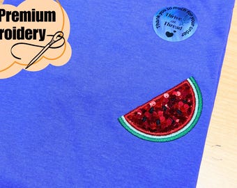 Custom Embroidery Watermelon Sequins T-shirt, Comfort Colors T-shirt, Watermelon Shirt, Sequins Embroidery, Retro Fruit Tee, Summer Fruit