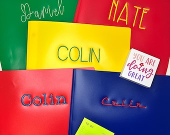 Custom Embroidered Folder, School Folder, Back to School Supplies, Personalized Folder, Custom School Supply, Three Prong Folder W/ Pockets