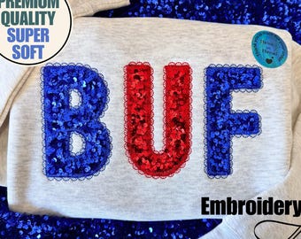 Besticktes Büffel-Sweatshirt mit Spitze, besticktes Büffel-Hoodie, Buffalo Football, Pailletten-Applikation, Büffel-Pullover, Büffel-Fans