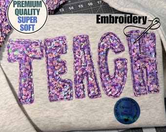 Individuell gesticktes Lehrer Pailletten Sweatshirt/Hoodie, Pailletten Applikation Stickerei, Premium-Qualität, Lehrer-Sweatshirt, Geschenk des niedlichen Lehrers