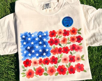 July 4th Patriotic Floral American Flag tshirt, USA tshirt, Floral USA, patriotic shirt, cute summer tee for women. independence day parade