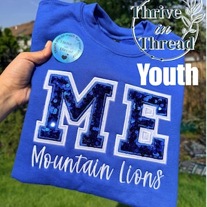 Benutzerdefinierte Jugend Schulgeist gesticktes Sweatshirt / Pullover, Jugend Sport Team Hoodie, Maskottchen / Team Name, Pailletten Stickerei, Spirit Wear