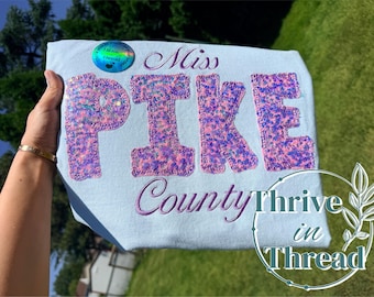 Custom Word Sequins Embroidery Comfort Colors T-shirt, Miss County/Town, City/Town Spirit tee, sequins embroidery, bling style, bling tshirt