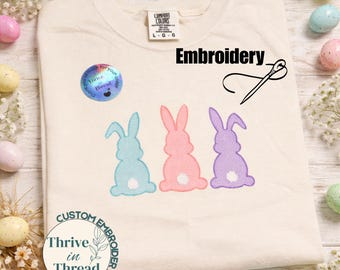 Benutzerdefinierte Stickerei Osterhasen Comfort Colors T-Shirt, bestickter Oster-Sweatshirt, Osterhasen Hoodie, süßes Sommer-T-Shirt, süßes Frühlingskaninchen