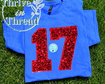 Custom Sequins Number Embroidery T-shirt, Comfort Colors Sports Tshirt, Bling Game Day tshirt, Sequins, Bling Number tee, Buffalo Football