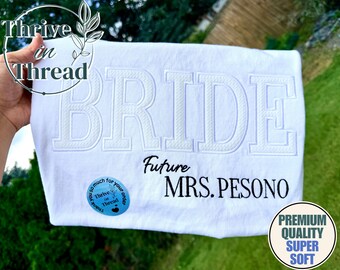 Custom Embroidery Bride Comfort Colors T-shirt, Bride Applique Tee, Bride shirt, Wedding gift, engagement gift, Bridal shower gift