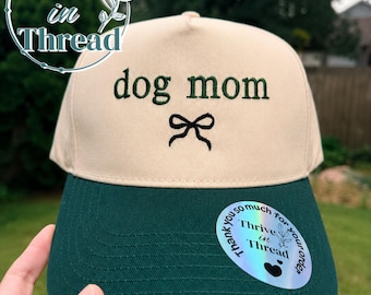 Custom Embroidery Dog Mom Hat, Cute Bow Dog Mom Hat, Dog Lover Gift, Two Tone Baseball Cap, Puppy Mom Hat, Pet Mom Gift, dog mom, pet lover