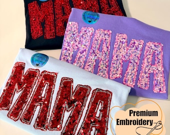 Custom Embroidery Sequins Mama T-shirt, Comfort Colors Mama T-shirt, Bling Mama shirt, Sequins Embroidery, Bling Mama tee, Mather's Day gift