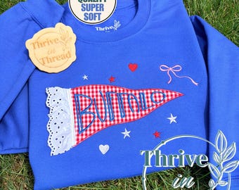 Embroidered Buffalo Pennant Lace Sweatshirt/Hoodie, Buffalo Football, Buffalo Hockey, Buffalo Lacrosse, BUF sweatshirt, Buffalo fans