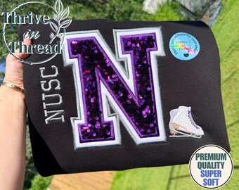 Custom Sequins Embroidered Figure Skater Sweatshirt/Hoodie, Sequins Varsity Letter, Figure Skater Team Apparel, Figure Skating Sweatshirt