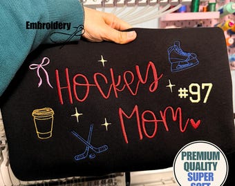 Custom Embroidered Hockey Mom Sweatshirt/Hoodie, Hockey Mom, Sports Team Apparel, Custom Number & Team Color, Hockey Hoodie, Game Day