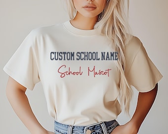 Custom Embroidered School Name/Mascot T-shirt, School Spirit tshirt,end of year celebration tshirt, school team tshirt, game day tshirt