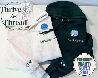 Custom Embroidered Roman Numeral Sweatshirt/Hoodie, Premium Quality, Wedding/Engagement gift, anniversary gift, future mrs, custom date