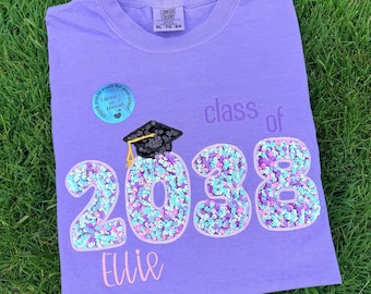 Embroidery Custom Grow With Me Comfort Colors T-shirt, Class of 2038 Tee, Back To School Tshirt, keepsake tshirt, custom embroidery tshirt