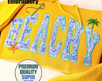 Custom Sequins Embroidery Beach Sweatshirt/Hoodie, Beachy hoodie, Premium Quality, Beach Bling shirt, Beach vibe, vacation hoodie, palm tree