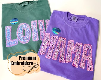 Custom Embroidery Sequins Mama/Nana/Gigi T-shirt, Comfort Colors Gigi T-shirt, Bling Nana shirt, Sequins, Bling mama tee, Mather's Day Gift