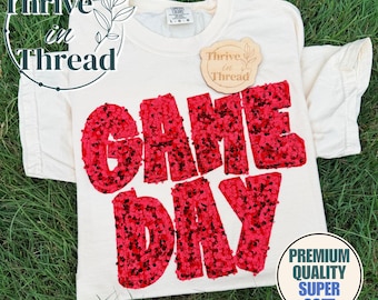 Custom Game Day Sequins Embroidery Comfort Colors T-shirt, Comfort Colors Gameday Tshirt, Bling shirt, Football Season tee, team spirit wear