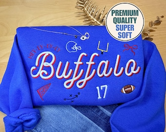 Embroidered Buffalo Football Sweatshirt/Hoodie, Buffalo Gameday Sweatshirt, Buffalo Football Crewneck, Football Season, 17 MVP, Football fan