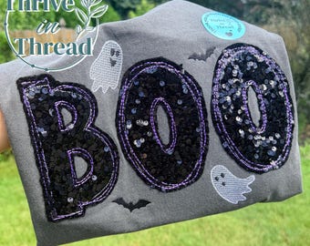 Custom Sequins Embroidery Halloween Comfort Colors Tshirt, Bling BOO, Boo and Ghost Cute tshirt, Summerween Tshirt, Bling Halloween Tshirt