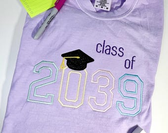 Embroidery Class of 2039 Comfort Colors T-shirt, Grow with me Tshirt, Back To School Tshirt, keepsake tshirt, custom embroidery tshirt