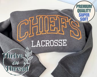 Custom Lacrosse Team Embroidered Sweatshirt/Hoodie, Lacrosse Hoodie, Sports Team Apparel, Custom Team Name, Custom Name and Number, Game Day