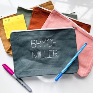 Custom Embroidered Pencil Pouch/Makeup Bag/Small Toy Pouch/Travel Pouch, Back to School Supplies, Custom Bag, Canvas Travel Toiletry Bag