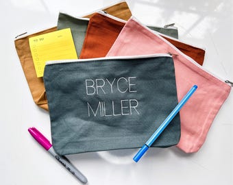 Custom Embroidered Pencil Pouch/Makeup Bag/Small Toy Pouch/Travel Pouch, Back to School Supplies, Custom Bag, Canvas Travel Toiletry Bag