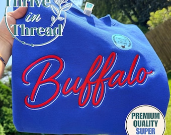 Custom Embroidered Buffalo Retro Script Sweatshirt/Hoodie, Buffalo Football, Buffalo Hockey, Buffalo Lacrosse, BUF sweatshirt, buffalo fans