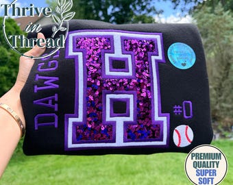 Custom Team Embroidered Sweatshirt/Hoodie, Baseball Team Apparel, Sequins Varsity Letter, Custom Player Number, Baseball Hoodie, Game Day