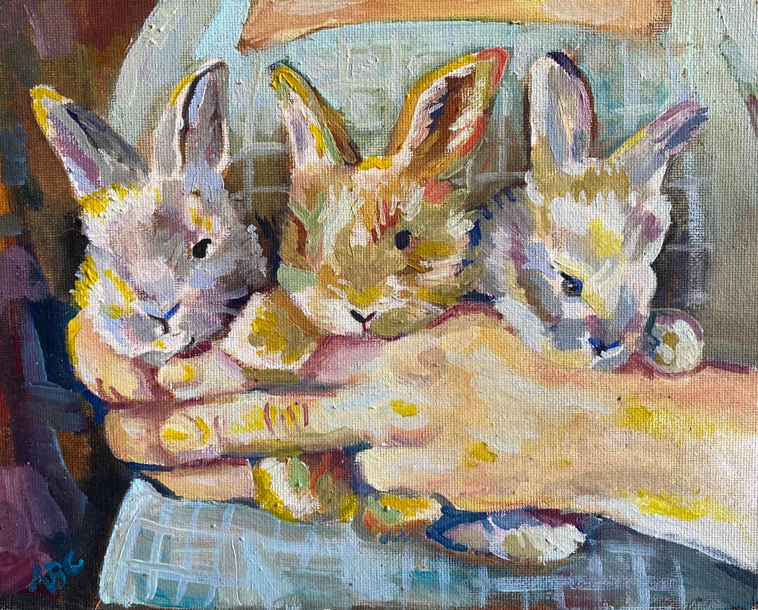 5X7 Signed Print of Baby Angora Rabbits Oil Painting - Etsy