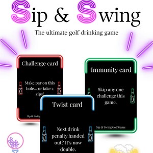 Juego de golf para beber Sip & Swing: divertidas tarjetas de desafío para cada hoyo / Perfecto para viajes de golf, fiestas y despedidas de soltero