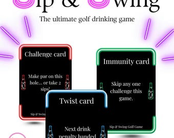 Juego de beber Sip & Swing Golf – Tarjetas de desafío para viajes de golf