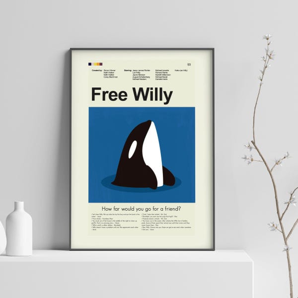 Free Willy Inspired Mid-Century Modern Print | 12"x18" or 18"x24" Print only