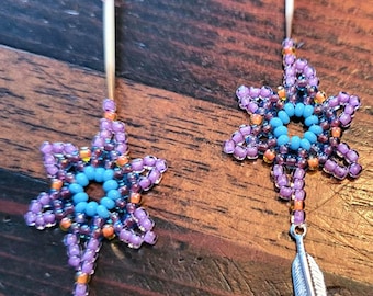 Pendientes de estrella hechos a mano: pluma de puercoespín nativa, diseño original con pluma