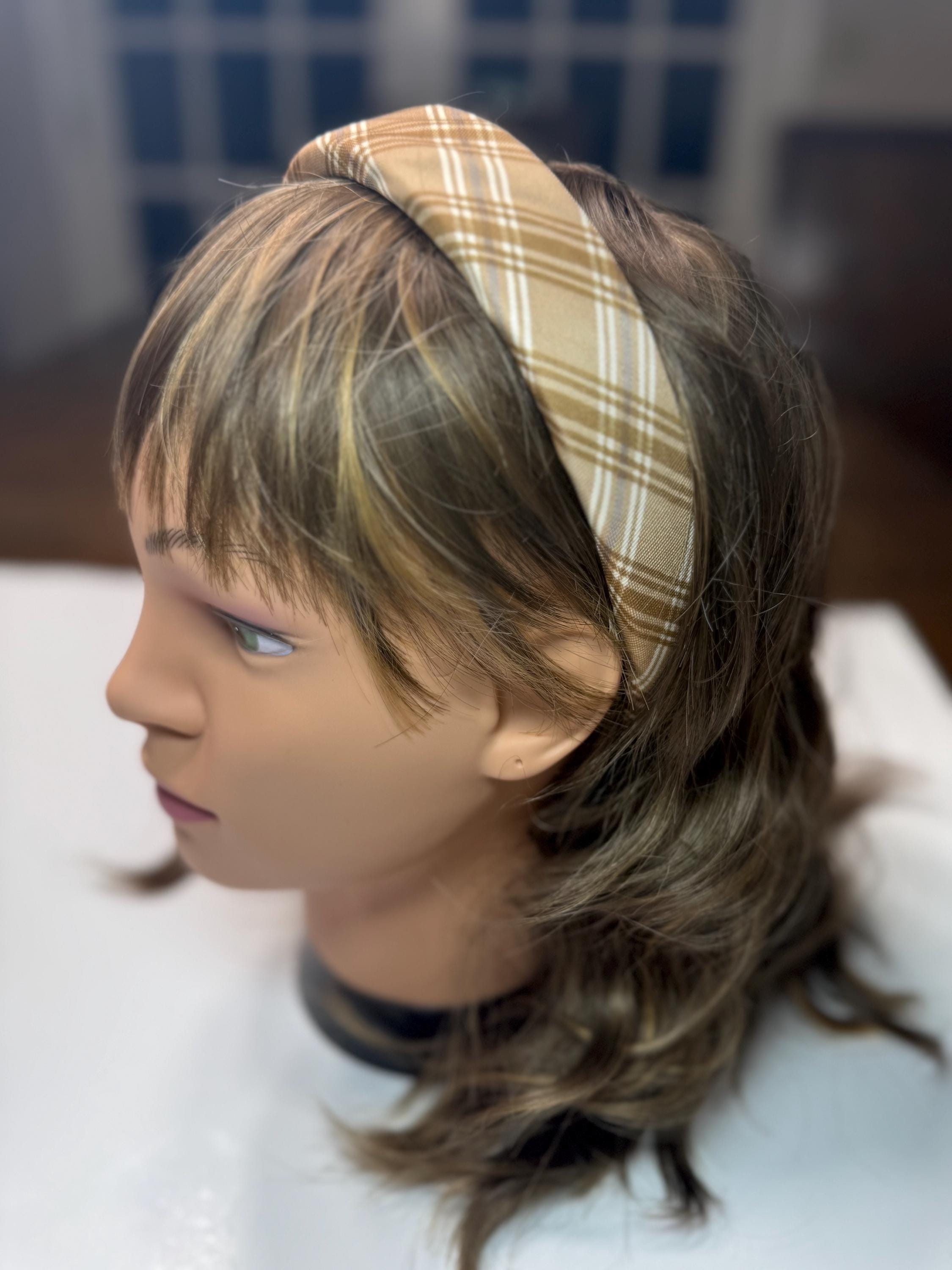 Plaid and Solid Headband Set 3 Pieces Brown Pink and Dark 