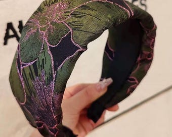 Retro bohemian Japanese fabric ultra Green wide headband